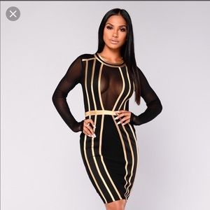 Fashion Nova Winter Solstice Mesh Dress - Black and Gold